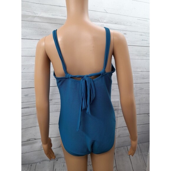 KONA SOL SWIMSUIT ONE PIECE SQUARE NECK RIBBED WOMENS TEAL BLUE L - Picture 3 of 10